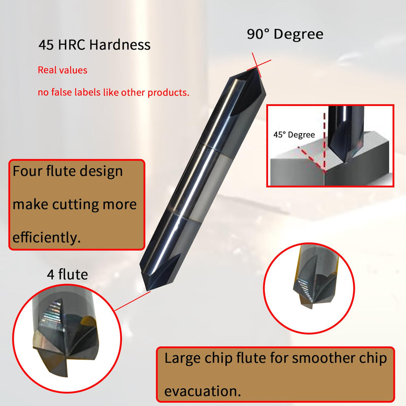 1/2" Chamfer Mill Solid Carbide End Mill,1/2" Cutting Diameter, 3" Overall Length, 4 Flute, 90° Chamfer Angle, Chamfer Mill, Double End,AlTiN Coated,for Medium Hardness Materials 90 degree double end 1/2" *1/2" * 3"