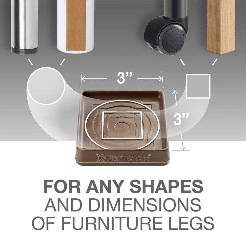 Furniture Cups X-PROTECTOR – 3" Caster Cups 8 PCS – Premium Furniture Coasters – Ideal Bed Stoppers – Non Skid Furniture Pads with a Perfect Design – Rubber Furniture Pads - Protect Any Flooring! 8 PCS 3" Brown