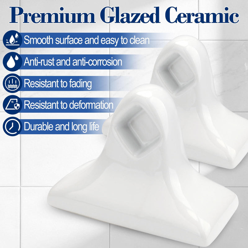 2 Pcs White Glazed Ceramic Towel Bar Replacement Rod Holder Brackets Bathroom Accessory Kit for Bathroom Kitchen Any Wall Surface, Ceramic Porcelain Towel Bar Holder