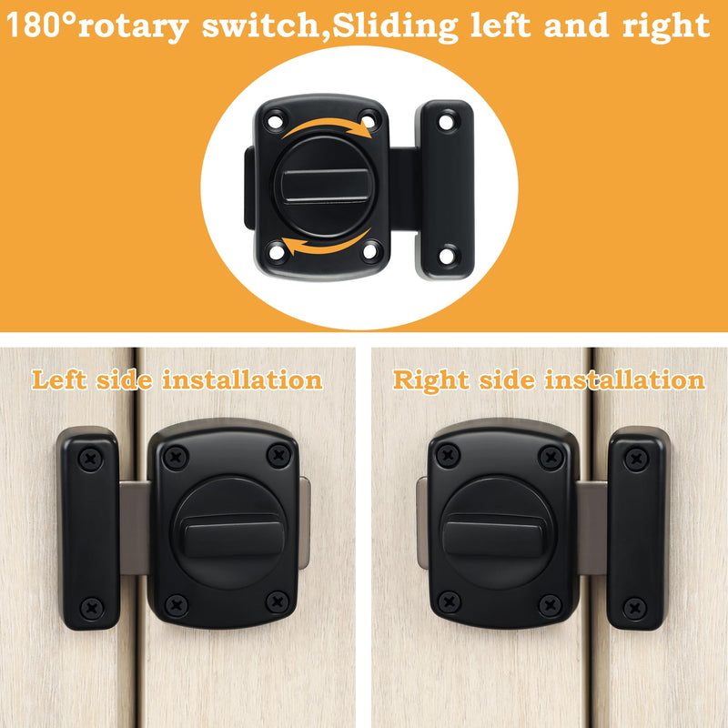 Alise Gate Latch Slide Bolt Latches Lock,Medium Size Safety Double Sided Rotate Gate Hardware for Storage Box, Cabinet,Shed Door, Black,63mmx55m MS220E-B Medium Size