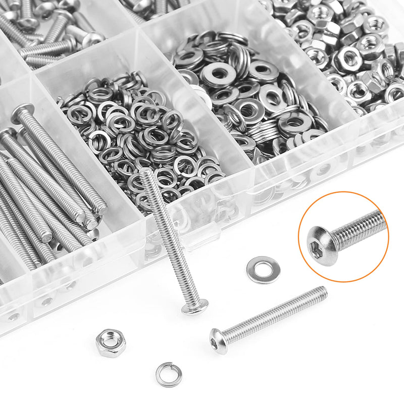 540 Pieces M3 x 6mm /8mm /12mm /16mm /20mm /25mm /30mm, Button Head Socket Cap Screws Bolts Washers Nuts Kit, 304 Stainless Steel Button Head Screws