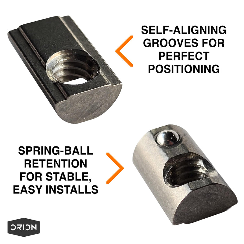 15 Series 1/4"-20 Stainless Steel Self-Aligning Roll-in T-Nuts with Ball Spring (25-Pack) – 8020-Compatible T Slot Hardware for Aluminum Extrusion