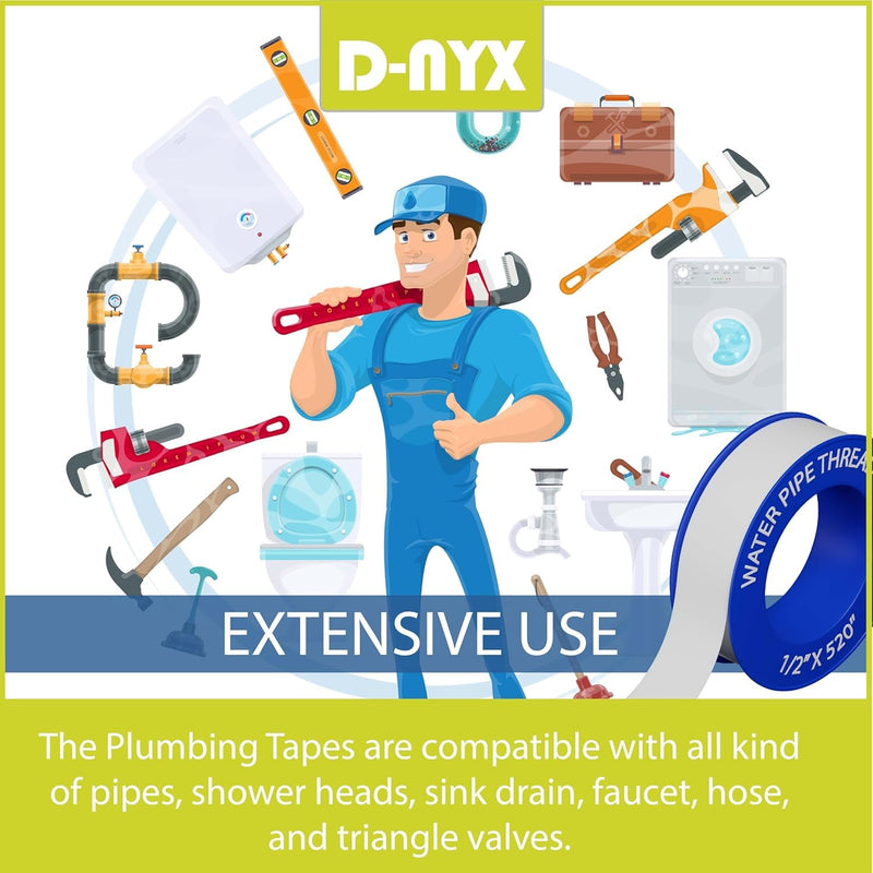 4 Rolls 1/2 Inch(W) X 520 Inches(L) Teflon Duct Sealant Tape for Shower Head, Plumbing Thread Tapes, Water Pipe Sealing Plumbers PTFE Thread Seal, Pipe Dope Thread Sealant for Water 4 Pack