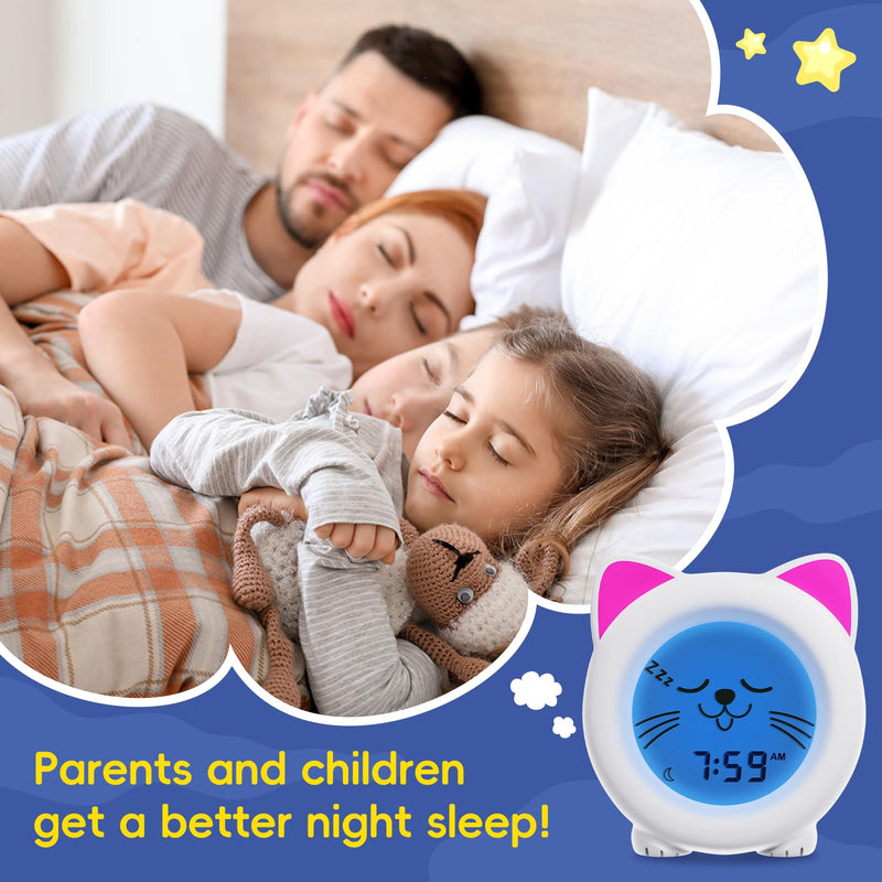 B&H Sleep Trainer Clock for Toddler - Rechargeable Kid Ok to Wake Clock, Cute Cat Girls Alarm Clock, Drop Proof, Night Light, Science-Backed Lighting for Peaceful Sleep and Ready to Rise Mornings White