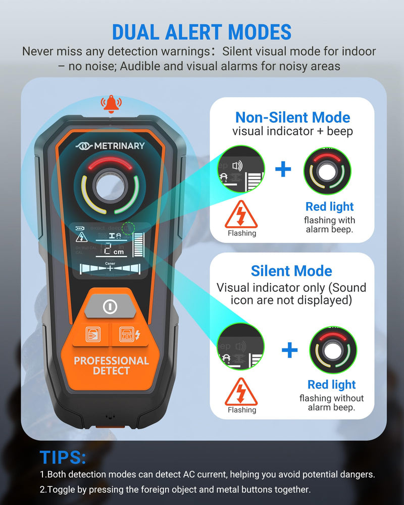 Stud Finder Wall Scanner, 6 in 1 Rechargeable Stud Finder Tool with LCD Display Sound Alarm Wood Beam Detector with Positioning Hole Locate Center and Edge of Metal AC Wires Studs Joist Pipe
