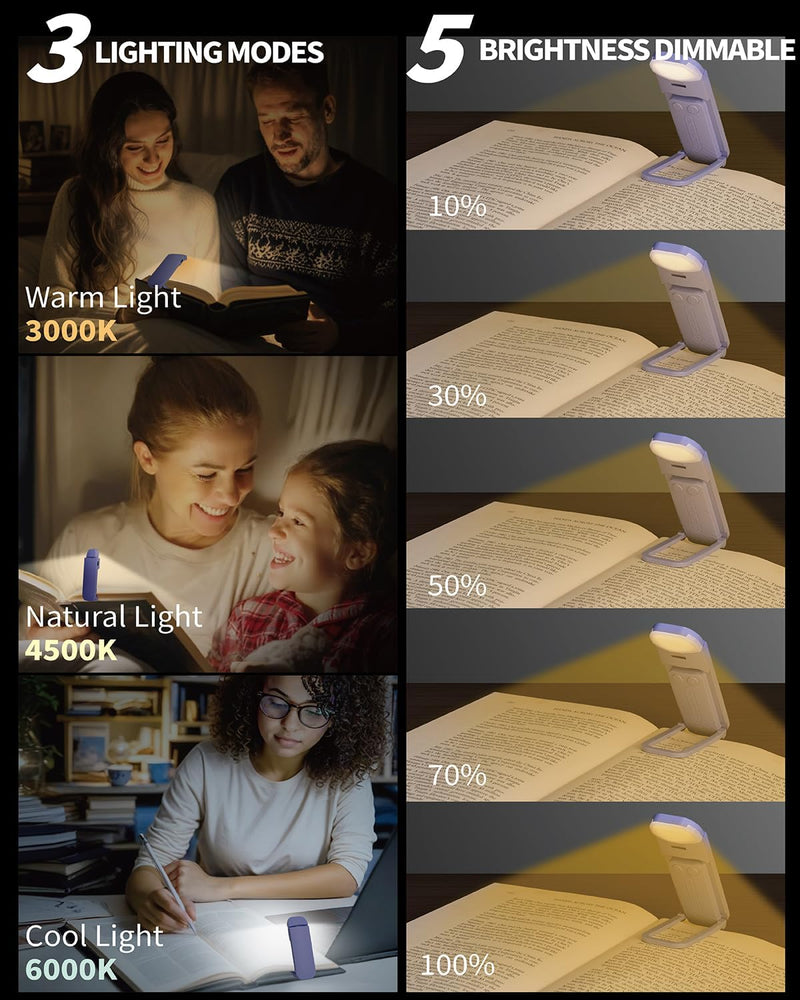 Reading Book Light, Clip on Reading Light, Rechargeable Reading Light, Book Lights for Reading at Night in Bed, Reading Lights for Books in Bed, Book Reading Light Clip, Romantic Purple