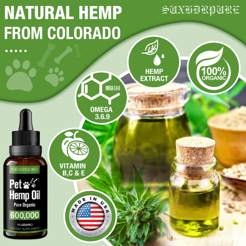 Natural Hemp Oil for Dogs and Cat, Helps with Anxiety, Pain, Stress, Sleep, Arthritis, Seizures Relief, Hip Joints Support Calming Treats