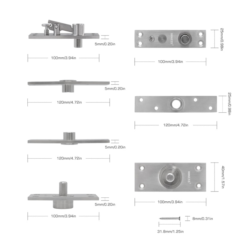 Pivot Door Hinges,Stainless Steel 360° Rotation Invisible Hinge for Bookcase, Murphy Door Hinges,Secret Door Hidden Hinges (150KG &360°) 150 KG RDZ-03-Pivot Hinge-Satin Brushed