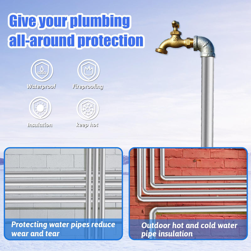8 Pack Pipe Insulation Foam Tube, 3/4'' Self Adhesive Pre Slit Foam Pipe Covers Polyethylene with Aluminum Foil for Spigot, Winter Outside Pipes, Sprinkler, Water Heater Pipes Freeze Protection 8 Pack