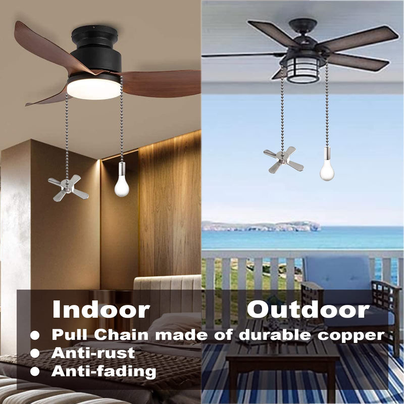 Ceiling Fan Pull Chain Ornaments Extension Chains with Decorative Light Bulb and Cord 13.6 Inches Fan Pull Chain Set For Ceiling Light Lamp Chain (Nickel) Pull Chain(Nickel)