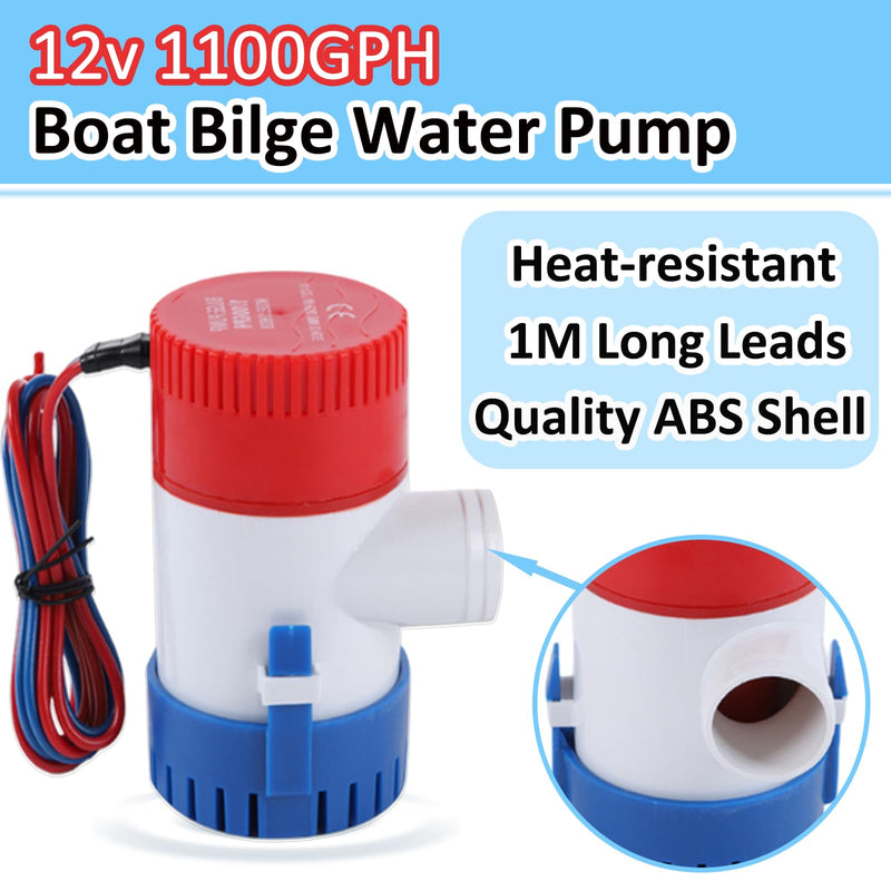 Boat Bilge Water Pump, 12 V 1100 GPH, Automatic/Non - Automatic Marine Bilge Pump, with Boat Pump Float Switch 12 V 24 V 32 V, for Boats, yacht, Boat, Caravan RV Submersible