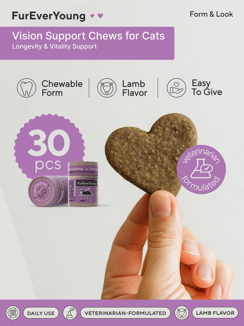Supplement Treats for Senior Cats: Vision & Brain Function, Longevity & Overall Vitality, Immune Health for Aging Cats. Enriched with Breakthrough Active Ingredients (30 Days Supply)