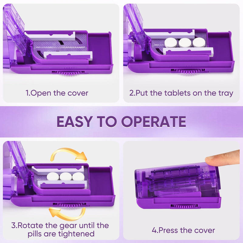 Multiple Pill Cutter for Small or Large Pills, Adjustable Pill Splitter for Multi Tablets, Stainless Steel Cutting Blade and Blade Guard (Purple) Purple