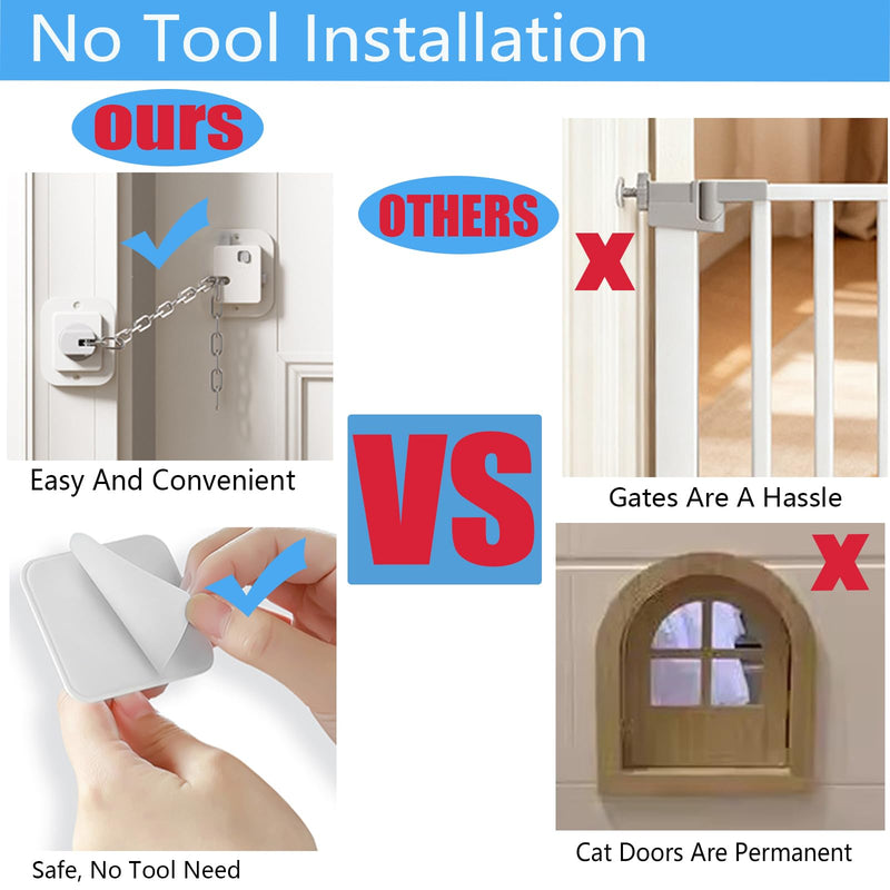 YEYA Cat Door Latch & Stopper-Adjustable Strap from 1.5" to 10", 2-Pack Door Holder & Prop to Keep Door Open for Cats, No Tools Required White 2 Pack