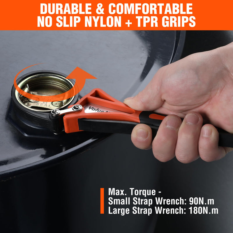 ValueMax 2-piece Strap Wrench Set, Adjustable Wrench with Max Diameter 4" (Small) and 6"(Large), Oil Filter Wrench Set, Jar Opener, Shower Head Wrench, Water Filter Wrench Orange