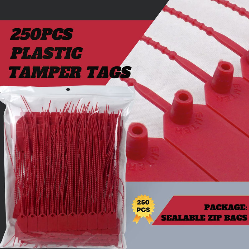 JAVIKA 250pcs Plastic Tamper Seal Tags, Red (9.17in) PA66, Cable Management, Fire Extinguisher Tags, Luggage Tag, Electronics 250 PCS