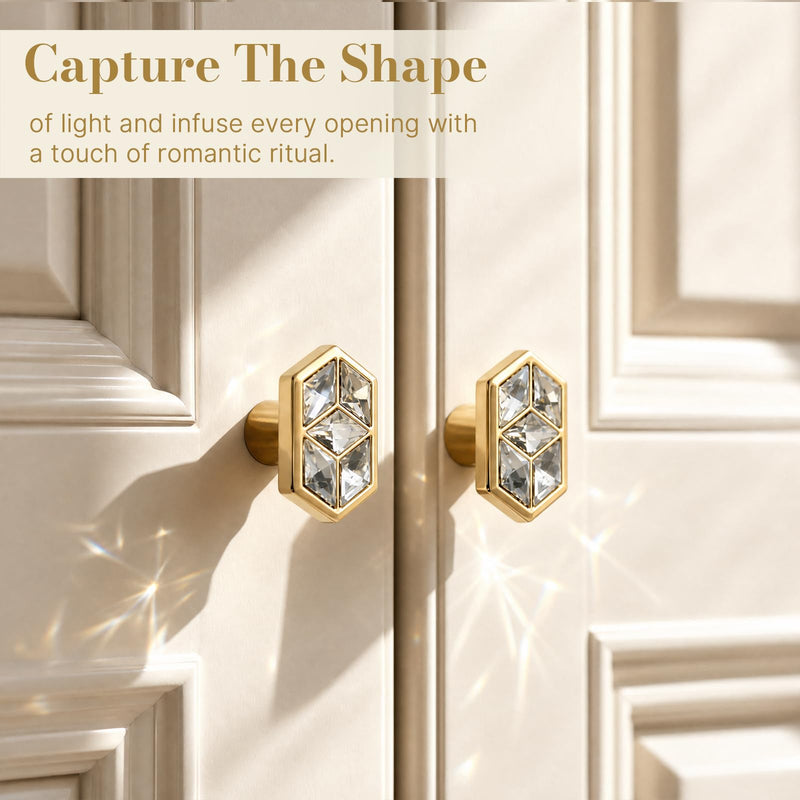 POZEAN Gold Diamond-Shaped Crystal Cabinet Knobs 4 Pack, Decorative Drawer Knobs with Metal Base Gold Diamond-Shaped Decorative for Kitchen Cabinets, Bathroom Vanity, Wardrobe, Closet and Drawers