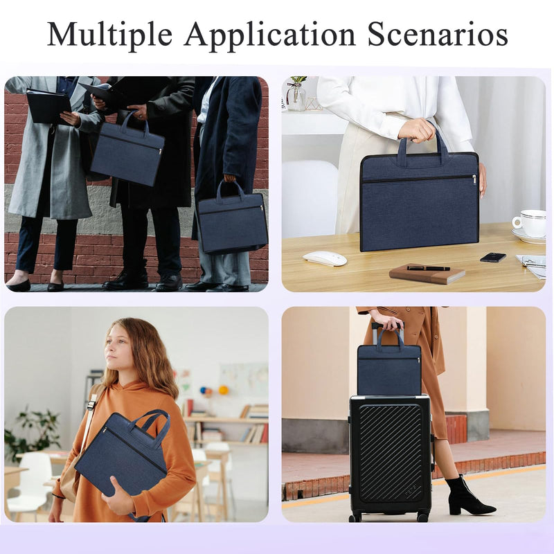 Oxford Zippered Document Bag Zippered File Bag with Handle Waterproof Portable Office Organizer File Tote Bag Pouch Blue