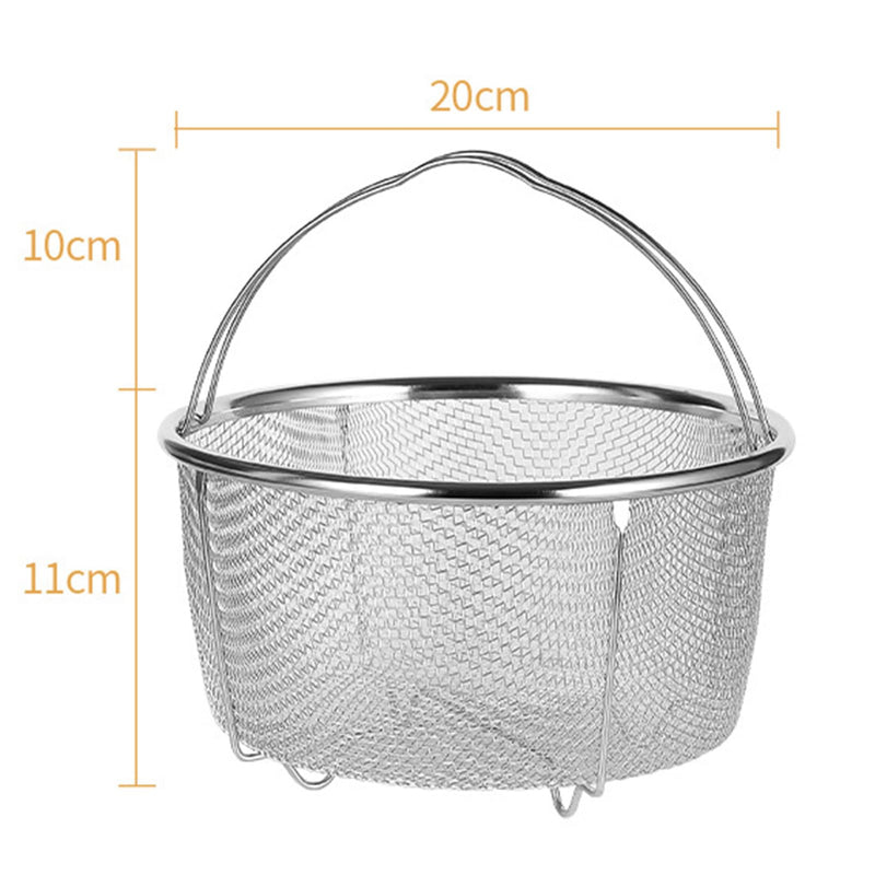 Mesh Steamer Basket for Sturdy Stainless Steel Steamer Insert Basket, Mesh Net Strainer and Insert for Pressure Cookers and Pots for Washing Fry Steam (7.8in)