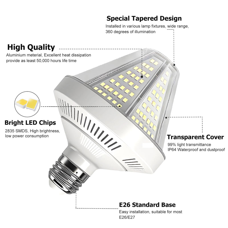 6000 Lumen LED Corn Cob Light Bulb, 40 watt, 400 watt Equivalent, 5000K Daylight Light, E26 E27 Base, Garage Light Bulb, 100-277v Energy Saving LED Lights for Indoor Outdoor 2 Pack