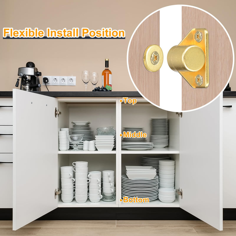 uxcell 8 Set Magnetic Cabinet Door Catch Zinc Alloy Magnet Cabinet Latch Closure Hardware for Kitchen Cupboard Closet Furniture Doors, Gold