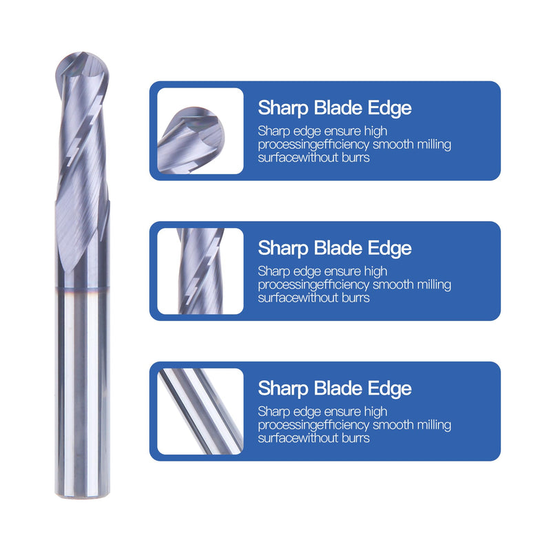HUHAO 5/16 Inch Ball Nose Carbide End Mill,CNC Cutting Tools for Stainless Steel,Hardened Steels,High Temp Alloys,Medium Alloy Steels, 2 Flute,5/16" Shank 2-Flute-5/16 inch