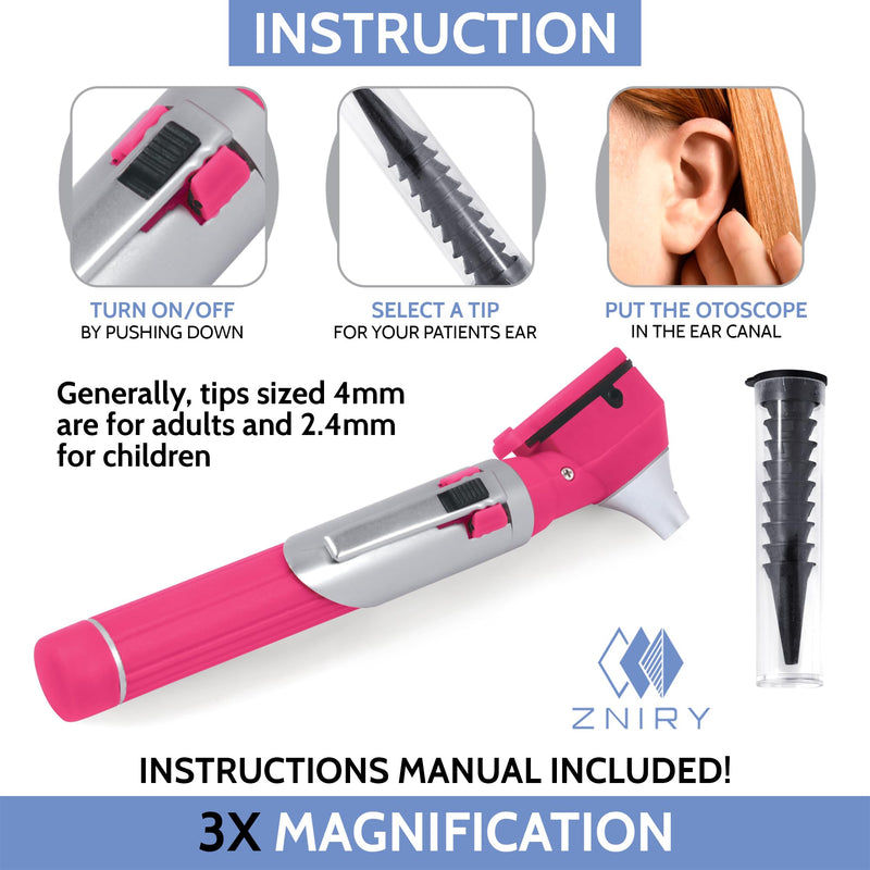 Fiber Optic Mini Otoscope - Ear Scope with Light, Ear Infection Detector (Pink Color) Reguler