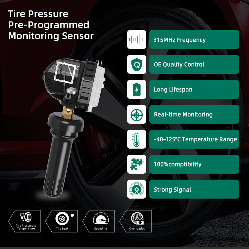 CDWTPS TPMS Sensor GM 4-Pack, 315MHZ Tire Pressure Monitor System for Chevy Silverado GMC Buick Cadillac Hummer Pontiac GM SAAB Saturn Replace#13598771,13598772,13586335,13581558,20923680 13598772 four sensor