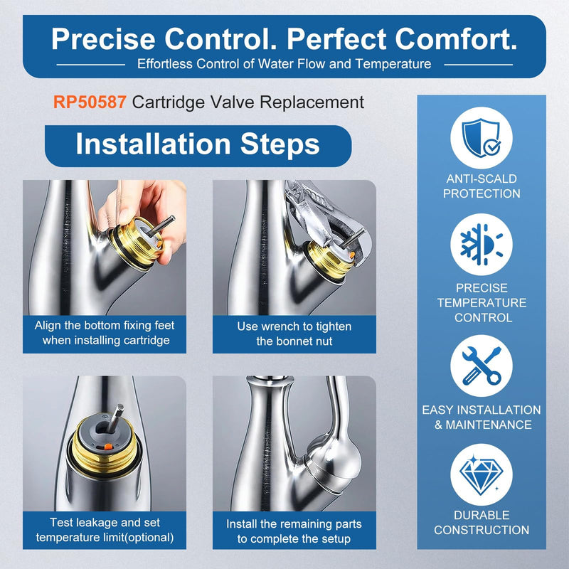RP50587 Delta Faucet Cartridge Replacement for DST Single Handle Kitchen and Lavatory Sink Faucets Repair Parts, Compatible with Delta RP50587 Cartridge Valve w/ RP51503 Bonnet Nut