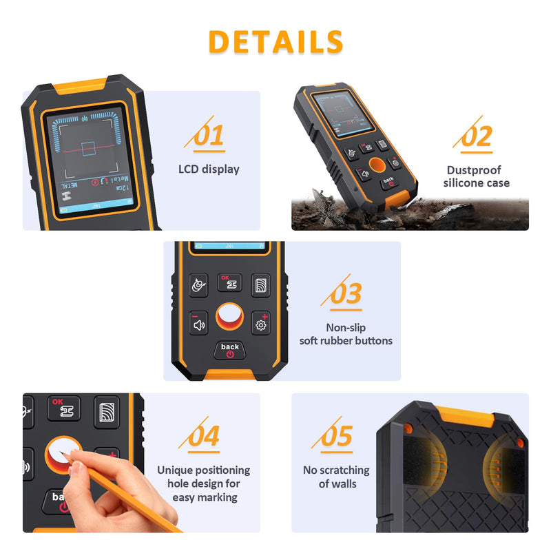Stud Finder Wall Scanner with Modes for Metal, Wood and AC Wire, HD LCD Display Lithium Battery, Studs Detector Upgraded Smart Sensor Accurate Detection Audio Alarm NF513