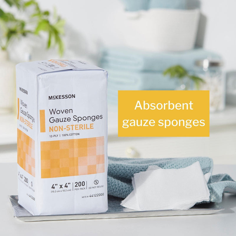 McKesson Woven Gauze Sponges, Non-Sterile, 12-Ply, 100% Cotton, 4 in x 4 in, 200 per Pack, 1 Pack