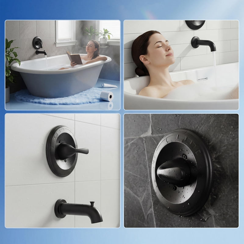 Shower Trim Kit Replacement for Delta 13/14 Series Valves (R10000-UNBX/UNBXHF/UNWS/UNWSHF), Matte Black Handle & Cover Plate, All-Metal, Easy Install (Valve & Cartridge Not Included) Trim Kit Only