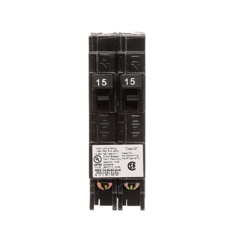 SIEMENS Q1515 15 Amp Duplex Circuit Breaker, Black