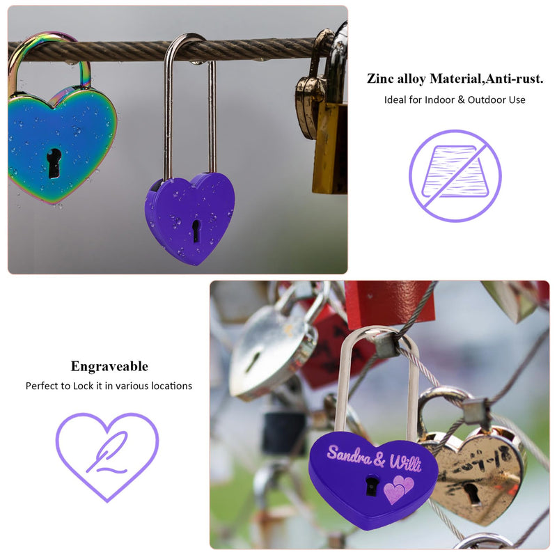Love Lock,20pcs 3.5" 50mm Matte Purple Heart Sharped Padlock for Bridge Love Wedding Anniversary Travel Gift(with Key) 20PCS