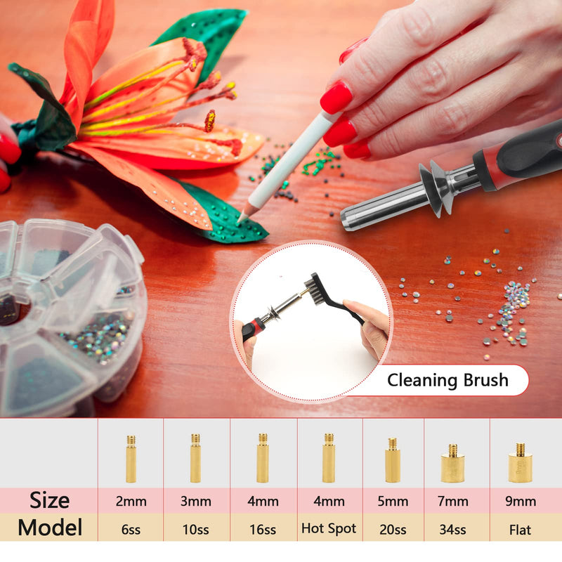 Catcan Hotfix Applicator Tool, Hotfix Rhinestones Applicator Bedazzler Kit with 2 Boxes AB Crystal Rhinestones Picker Tool, 7 Tips/Tweezers/Pencil/Brush DIY for Crafts red