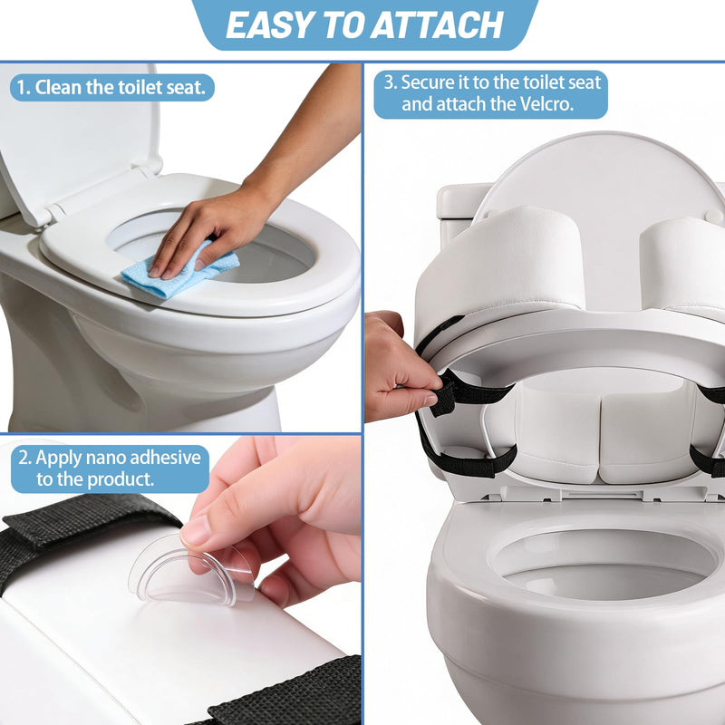 2 Inch Toilet Seat Riser Elevated for Seniors & Handicap, High Density Foam Padded Raised Toilet Seat Cushion, Fits Standard Elongated Toilets, Soft PU Leather, White