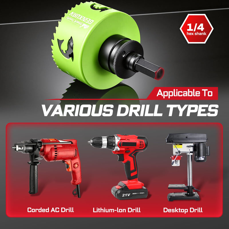 Geinxurn 5PCS 2-1/2 in(64mm) Hole Saw Kit with Hole Saw Mandrel and Hex Wrench,HSS Bi-Metal Hole Saw Kit with Shark Tooth Hole Cutter for Wood,Drywall, PVC Boards and Thin Metal 5 PCS 2-1/2" Hole Saw Set
