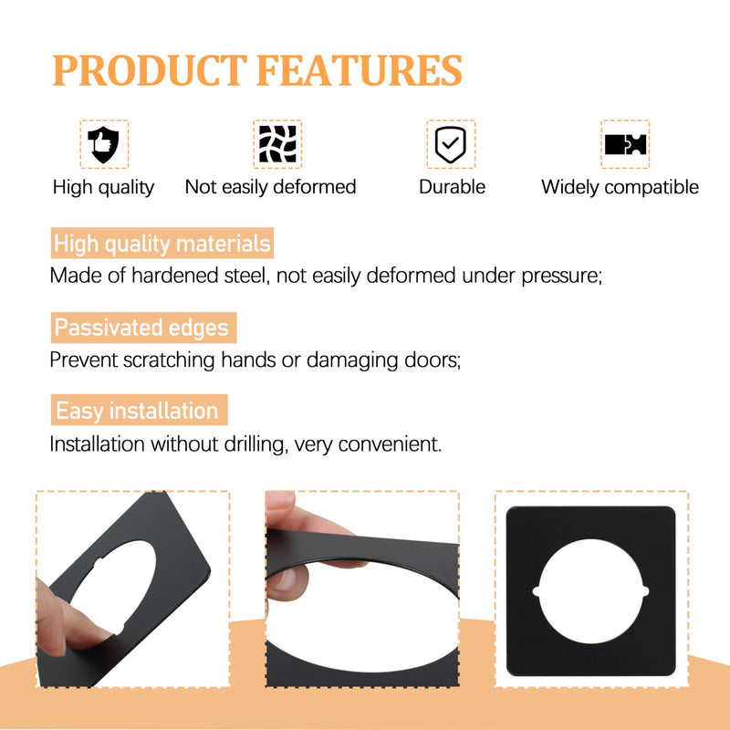 Scar Plate for Door Knob Square,Door Knob Reinforcement Plate Black,Fits Under Existing Lock Set to Cover Up The Damaged Door(Set of 4 Black Door Lock Scar Plates)