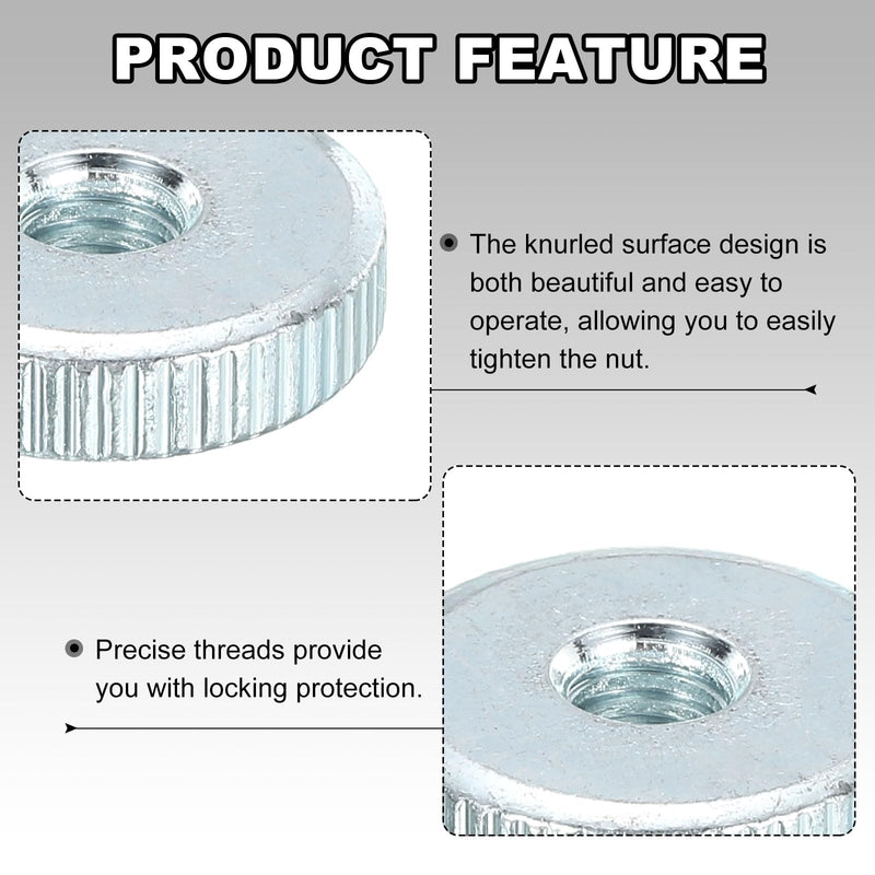 uxcell Knurled Thumb Nuts, M6 Female Thread Thin Type, Zinc-Plated Carbon Steel Knurled Nut Flat Head Through Hole Lock Adjusting Nuts for 3D Printer, 5Pcs 5