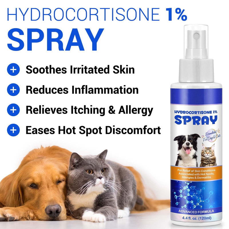 Hydrocortisone Spray for Dogs & Cats - Itchy Skin Relief for Dogs Spray, Hot Spot Treatment - Soothes Irritated Dry Skin, Allergies, Dermatitis - Reduces Inflammation & Redness - 4.4 fl.oz