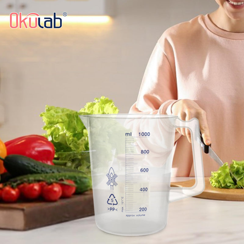 Plastic Beaker Set, 2000ml Measuring Beakers with Handle and Spout, 67.6oz Measure Pitcher with Blue Printed Scales for DIY, Petrol Filling, Swimming Pools and Lawns, BKAP2000A1 1 pc of 2000ml