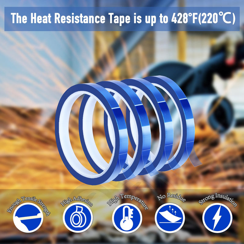 2 Rolls 10mm x33m(108ft) Heat Tape for Sublimation,Blue High Temperature Heat Resistant Tape,Heat Transfer Tape for Heat Press Vinyl,No Residue 10 mm Blue 2