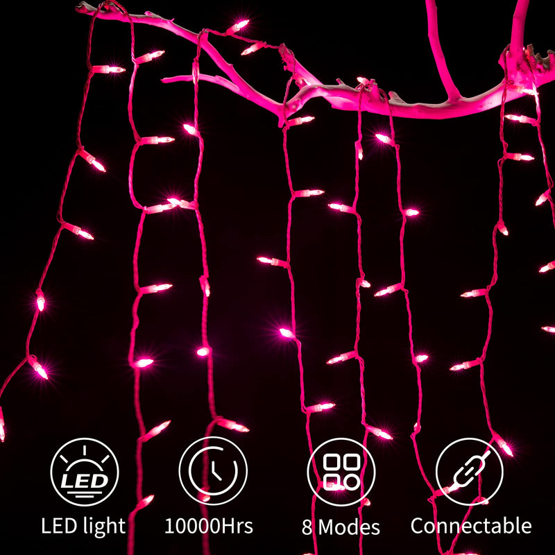 Pink Mini Christmas Lights - 39 Feet 100 LED Fairy String Lights with 8 Lighting Modes Waterproof Connectable for Indoor Outdoor Xmas Tree Garland Wreath Holiday Valentine's Day Decoration Pink 100 LEDs