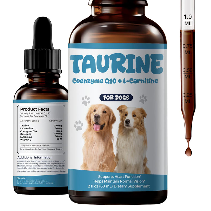 Taurine Supplement for Dogs Liquid Drops, Dog Taurine with Coenzyme Q10 & L-Carnitine, Supports Heart Function, Energy & Daily Vitality, 2 fl oz 60 ml (Pack of 1)