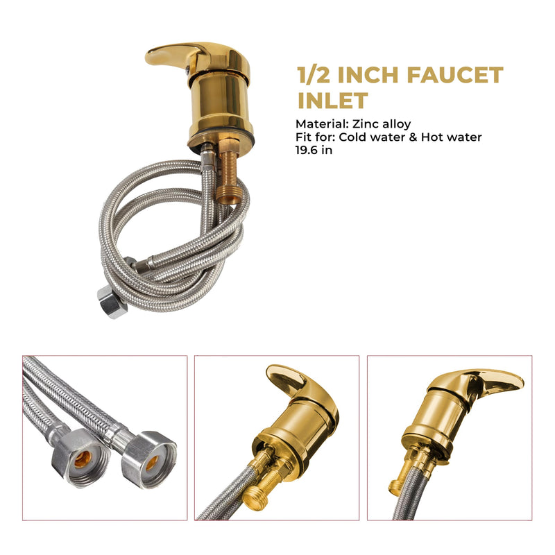 Salon Sink Faucet with Hose and Sprayer for Shampoo Bowls – 1/2" Inlet, Gold Finish – Complete Replacement Set – Durable Faucet + Tangle-Free Hose and Shower Head – Punta Belleza Salon Equipment