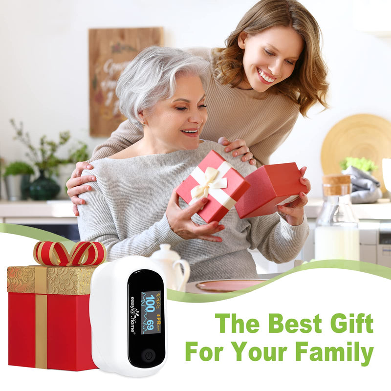 Easy@Home Fingertip Pulse Oximeter SpO2 Blood Oxygen Saturation Meter and Heart Rate Monitor, Rotatable OLED Display with Batteries Included, Portable Lanyard and Carrying Package-EHP035