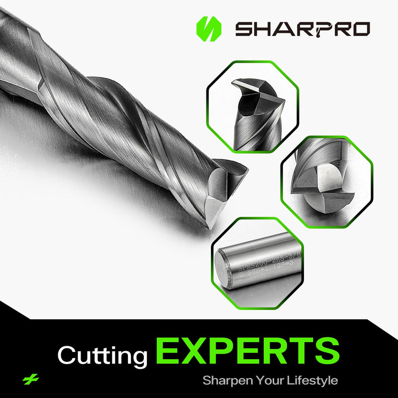 Carbide End Mill Bit 2 Flute CNC Route Bit 3/8 Cutting Diameter, AlCrN Coated Upcut Spiral Router Bit for Alloy Steel, Stainless Steel, Cast Iron, Aluminum 3/8"DIA - 1-1/8"CL - 3/8"SHK