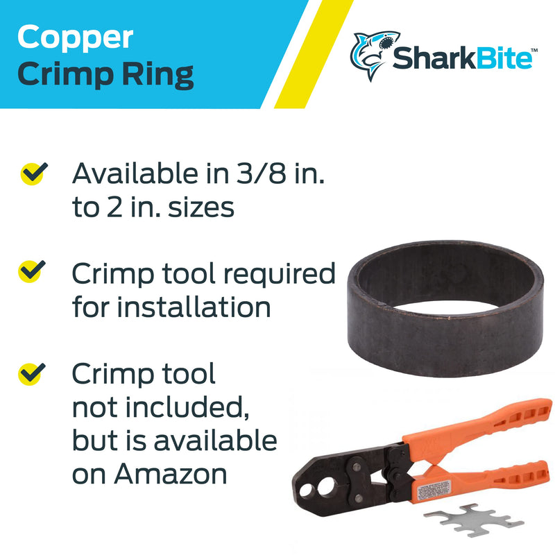 SharkBite 3/4 Inch Copper Crimp Rings, Pack of 25, PEX Pipe, PE-RT, 23103CP25 3/4 in., 25 Pack