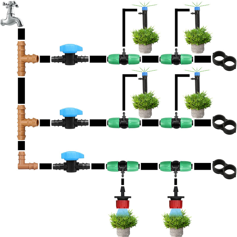 6 Pack Drip Irrigation 1/2 inch Barbed Valve, Drip Line Parts 1/2" Shut Off Valve Fits for 1/2 Inch Drip Irrigation Tubing (.570-.620" ID) for Drip or Sprinkler Systems 6P Valve
