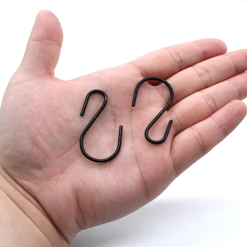 Litoexpe 60pcs S Hooks for Hanging Plants Clothes, S-Hooks Heavy Duty, Metal S Shaped Hooks, Black S-Shaped Hook, 1.73 Inch/44mm